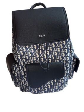 Fashion Blue and Cream Oblique Canvas Backpack